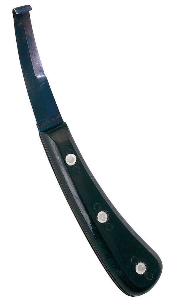 Cuchillo corrector de pezuñas negro-azul, de doble cara