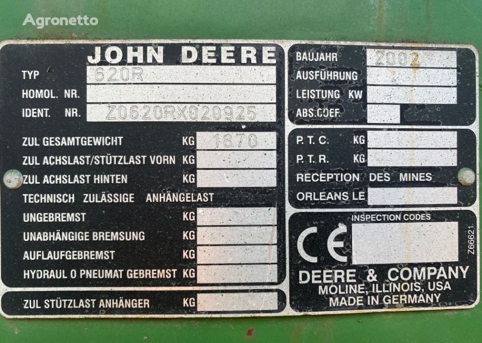 cojinete para John Deere 620r tractor de ruedas